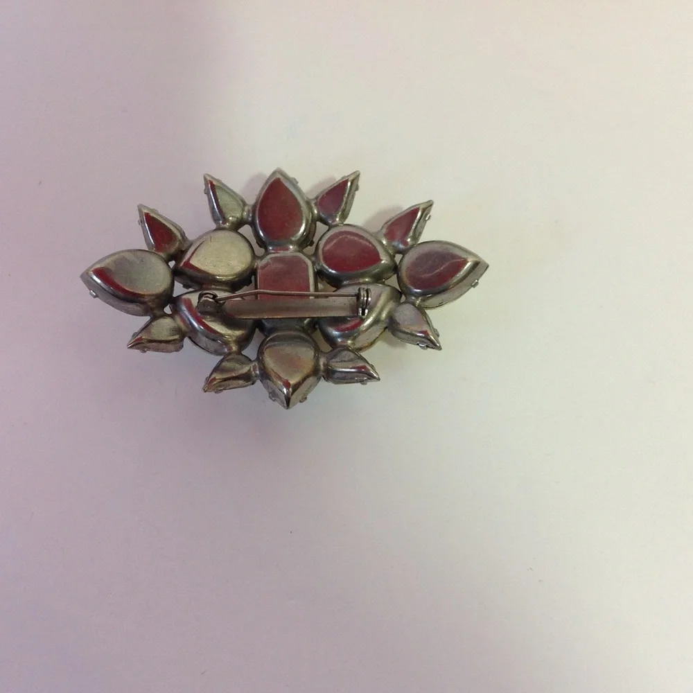 Vintage Rhinestone Brooch Glass Large Pin